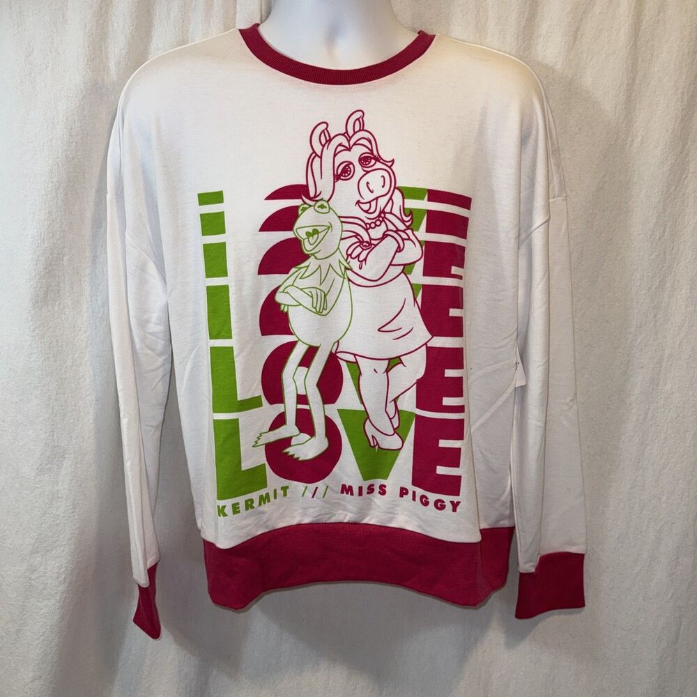 Disney Parks Muppets Kermit & Miss Piggy White Love Sweatshirt Size XL. NWT